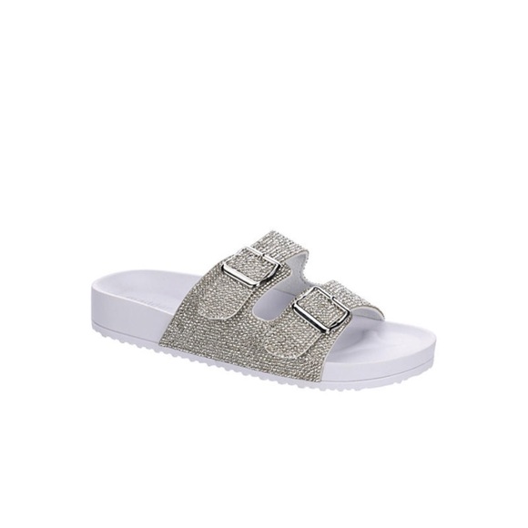 *SOLD* NIB Madden Girl Teddy Rhinestone Slide Sandals White & Silver Size 11 - Picture 2 of 8